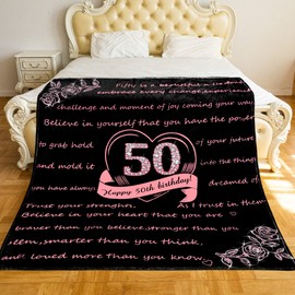 KERAOO Happy 50th Birthday Blanket Gift for Women, 50 Years Old Birthday Ideas Gift for Her, 50th Birthday Christmas Mother's Day Throw Blanket Gift for Wife Mom Grandma Nana
