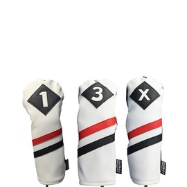 Majek Retro Golf Headcovers White Red and Black Vintage Leather Style 1 3 X Driver Fairway Woods Head Cover Classic Look