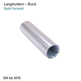 Long Nut Round M4 x 15 mm Galvanised Steel - Connection Nuts - Spacer Sleeves - Choice of Size and Quantity (Thread: M4, Length: 15 mm, Quantity: 5 Pieces)