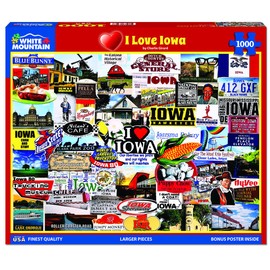 White Mountain 1000 Piece Jigsaw Puzzle Hawkeye State Collage Puzzles with Large Pieces for Adults and Family 24"x30" - I Love Iowa