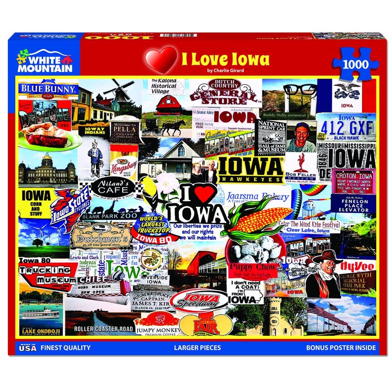 White Mountain 1000 Piece Jigsaw Puzzle Hawkeye State Collage Puzzles