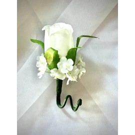 Handmade White Rose Boutonniere Grooms Men's Wedding Quinceanera  Corsage Flowers