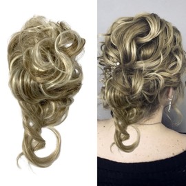 Messy Bun Hairpiece, Elastic Hair Bun Messy Hair Bun Hairpiece Hairpieces for Women Clip in Ponytail Hair Accessories for Women (Ash Blonde with Highlights)