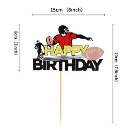 Ercadio - Paquete de 1 bola de rugby para tartas de feliz cumpleaños, con purpurina, fútbol americano, para tartas, pelotas de rugby, para fiestas de cumpleaños, para fiestas de cumpleaños