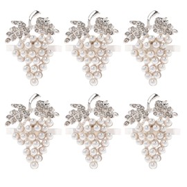 Set of 6 Grape Napkin Rings Imitation Pearl Alloy Napkin Ring Holders for Dinning Table Decor,Silver Color