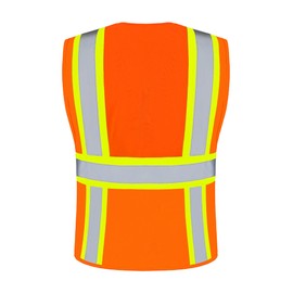 VICRR High Visibility Safety Vest with 9 Pockets, Reflective Tape Zipper Front, Work Vest for Men & Women (XX-Large, Orange)