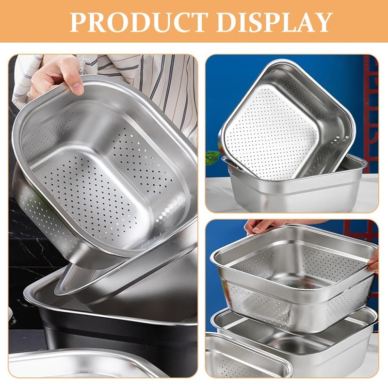 Cabilock Kitchen Colander Stainless Steel Fine Mesh Strainer Bowl Square