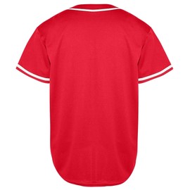 Mens Baseball Jersey Button Down Blank Solid Color Short Sleeve Shirts Hipster Hip Hop Active Team Sports Uniforms Red XL