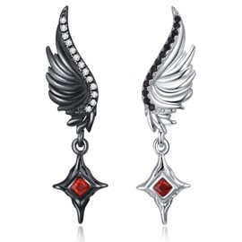 PARYFO Gothic Earrings 925 Silver Skull/Angel Devil/Voodoo Doll/Black Rib/Spider/Bat/Skeleton Hand Earrings Black Gothic Jewellery Gifts for Women Girls, Sterling Silver, Zircon