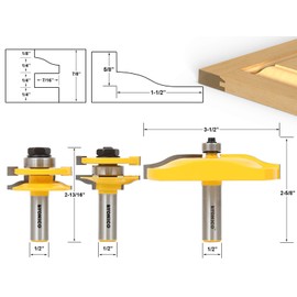 Yonico Raised Panel Cabinet Door Rail and Stile Router Bits Set 3 Bit Ogee 1/2-Inch Shank 12335