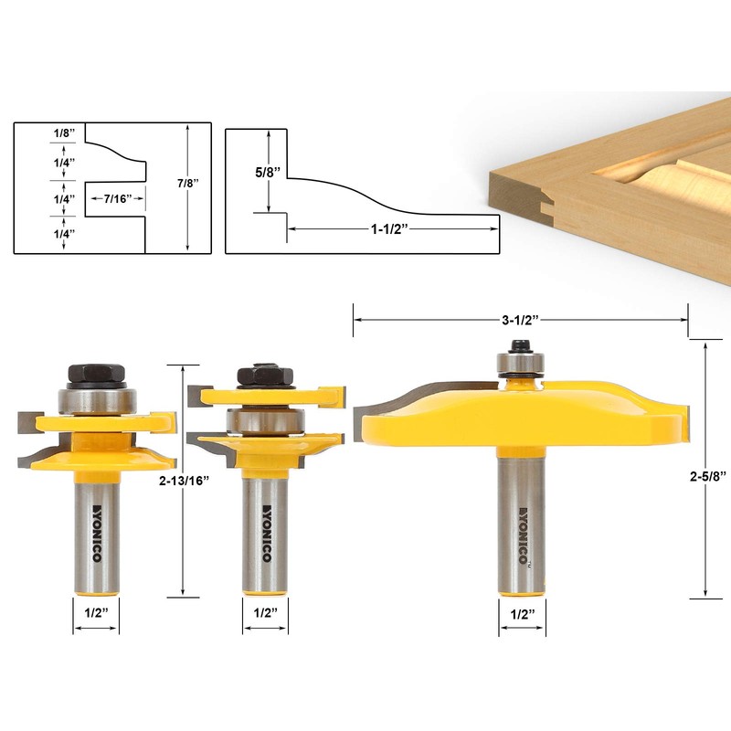 Yonico Raised Panel Cabinet Door Rail and Stile Router Bits