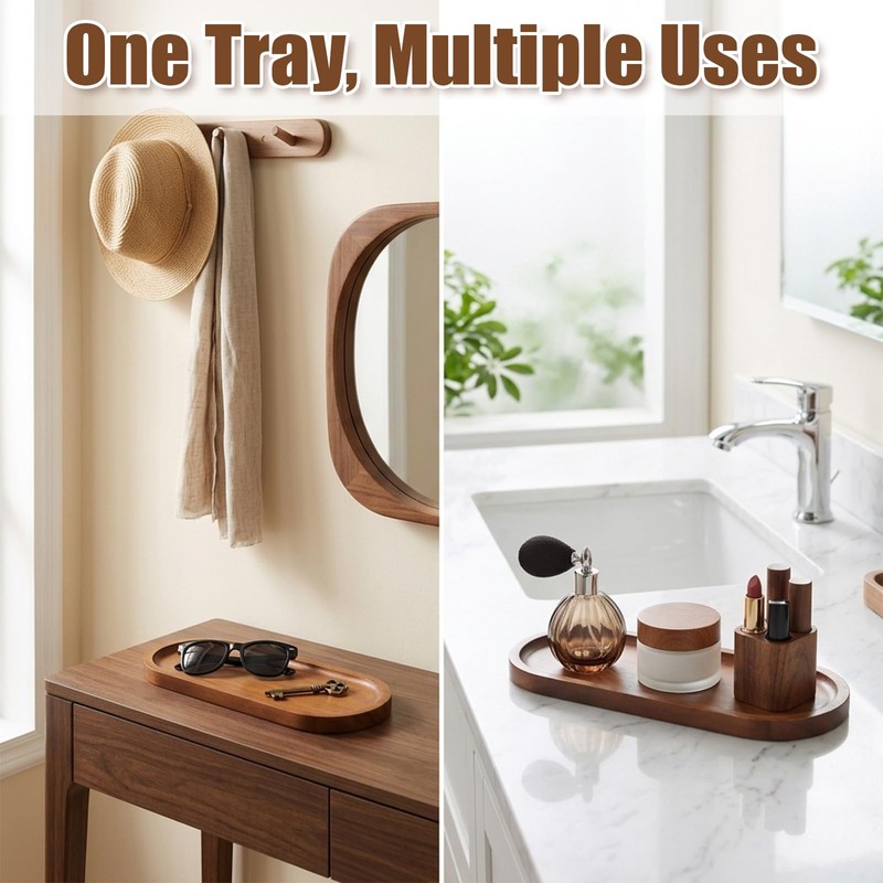 1 Pcs Oval Wooden Tray, Solid Acacia Wood Serving Platter