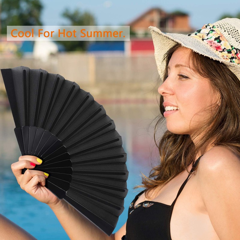 4 Pieces Handheld Folding Fan Chinese Fan Oriental Cloth Fabric