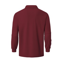 Promen polo Men's Classic Long Sleeve Polo Shirts Casual Lightweight Solid Golf Shirts with Pocket Wine Red XL