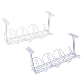 TopHomer 2PCS Under Desk Cable Management Tray White, Cable Management Under Desk No Drill, Cable Tray for Desk Wire Management,Desk Cable Management Box for Office, Home, White+Gray