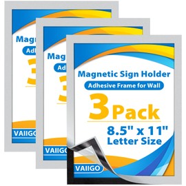 VAIIGO 3Pack Self-Adhesive Frame Magnetic Sign Holder 8.5 x 11 Wall Mount, Magnetic Picture Frame Document Holder for Wall, Door, Window, Refrigerator Display Frame, Silver