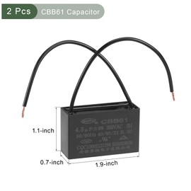 YOKIVE 2Pcs Ceiling Fan Capacitor CBB61, Metallized Polypropylene Film Capacitor Great for Fans Pumps Motors Running (4.5uF 350V AC 2 Wires 50/60Hz)