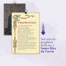 Fratelli Bonella | Sacred Picture on MDF Wood Made of Poplar Wood 8 mm by Santa Rita da Cascia with Prayer Chain on the Back 10 x 15 cm | Made in Italy