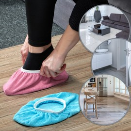 com-four® 4 x Mop Slippers for Floor Cleaning, Reusable Cleaning Shoes, Absorbent Microfibre Floor Mop, Washable up to 60 °C (Pack of 4, Subtle Colours)