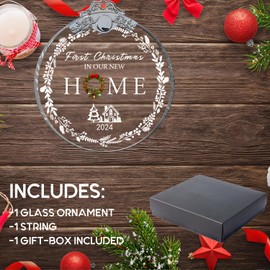 First Christmas in Our New Home - Just Married for Newly Couples Glass Ornament, Bridal Shower Gifts for Bride-Mr Mrs, Decorations Wedding Presents with a Gift Box 3Inch