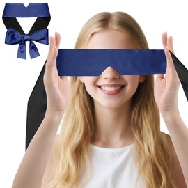 Eychei 2 Pcs Satin Eye Mask for Sleeping, Black and Navy Blue Blindfold Silk Sleep Mask, Soft Comfortable Adjustable Blackout Eye Cover V-Shaped Satin Sleep Masks for Women, Men (160 cm/6.3 inch)