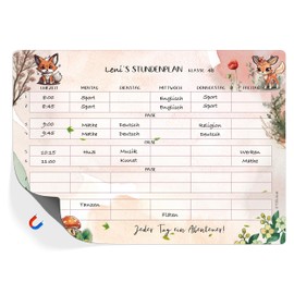 TOBJA Magnetic Timetable for Primary School Students - Cute Forest Dweller Design | Timetable Wipe Clean Boys & Girls | Timetable 1st Class