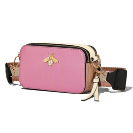 Ophlid Bee Purse Camera Crossbody Bags for Women Trendy Small Snapshot Bag Wide Strap Leather Shoulder Clutch Handbags, pink