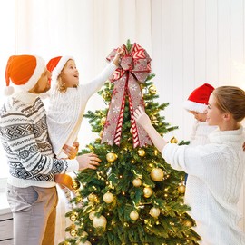 Skystuff Christmas Tree Topper Bow, Large Christmas Bows Snowflake Christmas Tree Decorations Christmas Bows for Christmas Tree Fireplace Wreath Garland Party Supplies (21.3x10 inches)