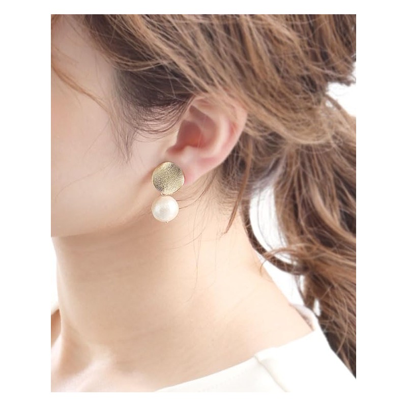 VINGTAINE Gold Plated Cotton Pearl Earrings, Titanium Post, P1397, Titanium