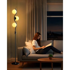 ACOHOOK Dimmable Globe Floor Lamp Black Standing Lamps with 3 Soft Warm White 3000K Bulbs, Mid Century Modern Floor Lamp for Living Room Bedroom Home Decor