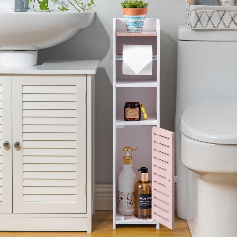 AOJEZOR Toilet Paper Holder Stand: Small Bathroom Storage Cabinet -