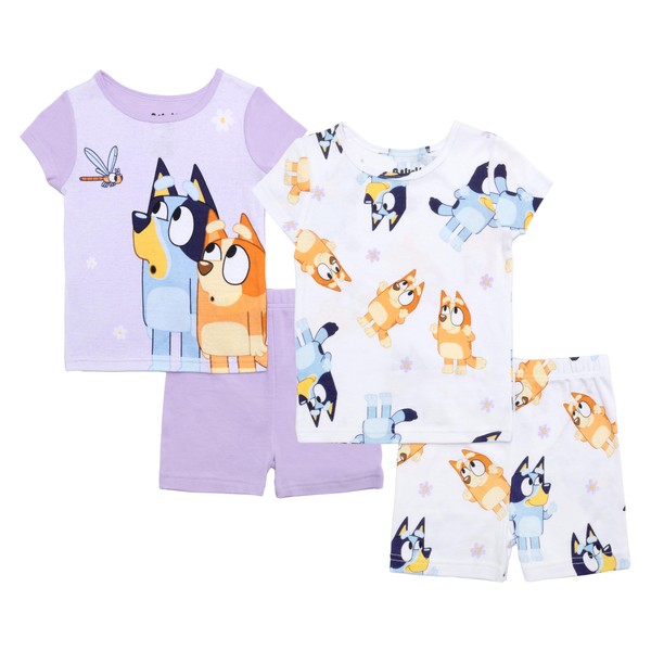 Bluey unisex-child 4-Piece Snug-fit Cotton Pajama Set, Soft & Cute