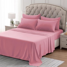 SLEEP ZONE Nanotex Super Soft Cooling Full Size Bed Sheets Set 4 Piece - Easy Care Fitted Flat Sheet & Pillowcase Sets - Wrinkle Free, Fade Resistant, Deep Pocket 16" (Ballet Pink, Full)