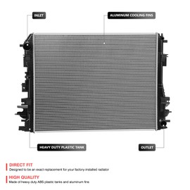 DNA MOTORING OE Style 1-Row Aluminum Cooling Radiator Compatible with Ram 1500 2500 3500 2014-2018 / Ram 1500 Classic 2019, 3.0L 6.4L, OEM-RA-13493, 68232742AA, 68232742AB