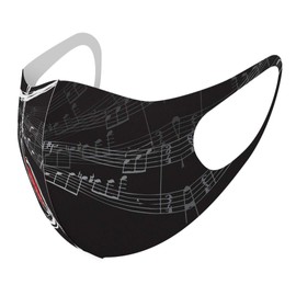 Smakore 008511 Design Mask, Set of 2, Polyester, Washable, Cloth Mask, Unisex, Lovely, Black, Music Notes, Music Notes, Heart