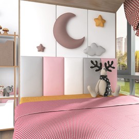 3D Anti-Collision Wall Padding for Kids, Peel and Stick Upholstered Wall Panels, Queen Headboard, Playroom Decorative Protection Wall Stickers, Pack of 2 Panels Sized 23.6” X 11.8” (Pink)