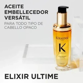 Aceite Capilar Krastase Elixir Ultime LHuile Originale Reutilizable, Cabello Brillante, Nutritivo 75ml                                                