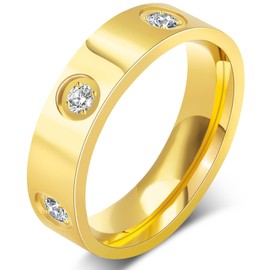 Sfloemm Love Friendship Gold Rings for Women:Wedding Band 18k Gold Ring Cubic Zirconia Stainless Steel Promise Ring Jewelry Birthday Gifts for Women,Size 6-10 (Size 7, 18K Gold)