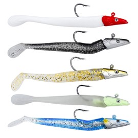5Pcs Soft Fishing Lures Jig Head (11CM/19g) Drop Shot Lure Single Hook 3D Eyes Imitation Bait Fish with T Tail for pike fishing, Softbait, Swimbait, High Fishing Power - Fishing Accessories Kit
