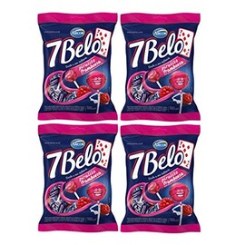 Arcor - 7 Belo - Hard lollipop Filled With Chew Candy Rasberry Flavored - 4.23 Oz (PACK OF 4) | Pirulito Duro Recheado Com Bala Mastigável Sabor Framboesa - 120g