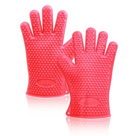 New Star Foodservice 32376 Commercial Grade Silicone Oven Mitts, Red, Set of 2