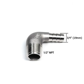 JoyTube 304 Stainless Steel Barbed Elbow Hose, 3/4" Barb to 1/2" NPT Male 90 Degree Barbed Pipe Fitting for Home Brew (Pack of 2)