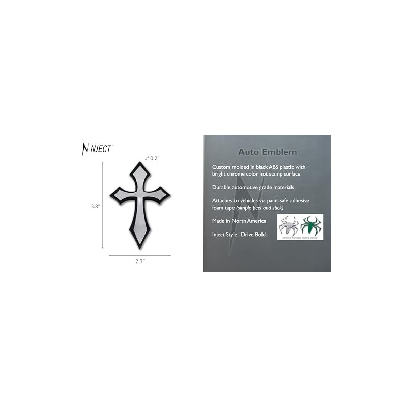 Christian Cross Pointed Plastic Chrome Color Emblem for Cars, Trucks,