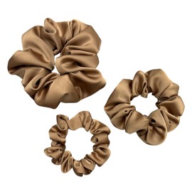 3 Pieces Satin Scrunchies Set for Hair No Crease Elastic Hair Ties for Women and Girls (Light Brown)