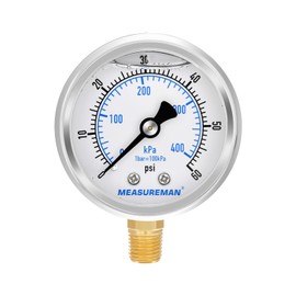 MEASUREMAN Pool Filter Pressure Gauge Replacement, 0-60 PSI, 2-inch Dial, 1/4 NPT Bottom Mount, Stainless Steel, Oil Filled, Waterproof