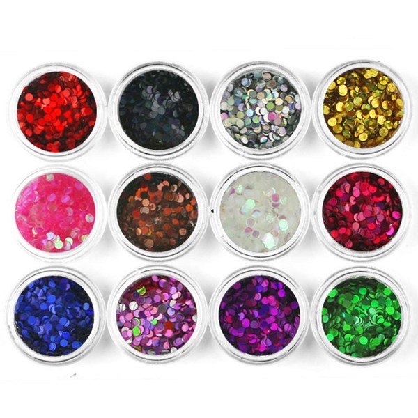 12 Pieces Mixed Colors Nail Glitter Sequins Small Round Glitter Sequins Nail Art Supplies for Nail Art Decoration