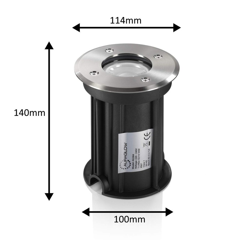 Auraglow Deep Recessed GU10 Holder Garden Ground Path Deck Light