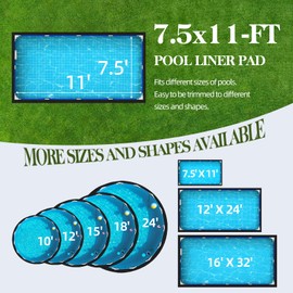 Poolergetic 7.5 x 11 Foot Rectangle Pool Liner Pad for Above Ground Pools, Under Pool Mat Prevents Puncture, Weed Barrier, Extend Liner Life, Black