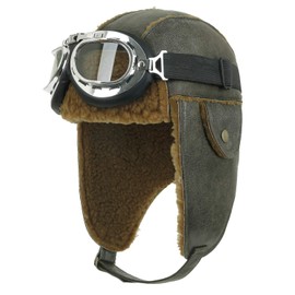 ililily Aviator Hat Winter Snowboard Fur Ear Flaps Trooper Trapper Pilot Goggles Olive Green