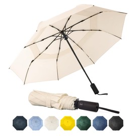 SoulRain Travel Umbrella - Windproof and Compact Umbrella for Rain - Perfect Large Auto Folding Umbrella - Ideal Car umbrella, Golf umbrella, and Travel Companion(Cream)